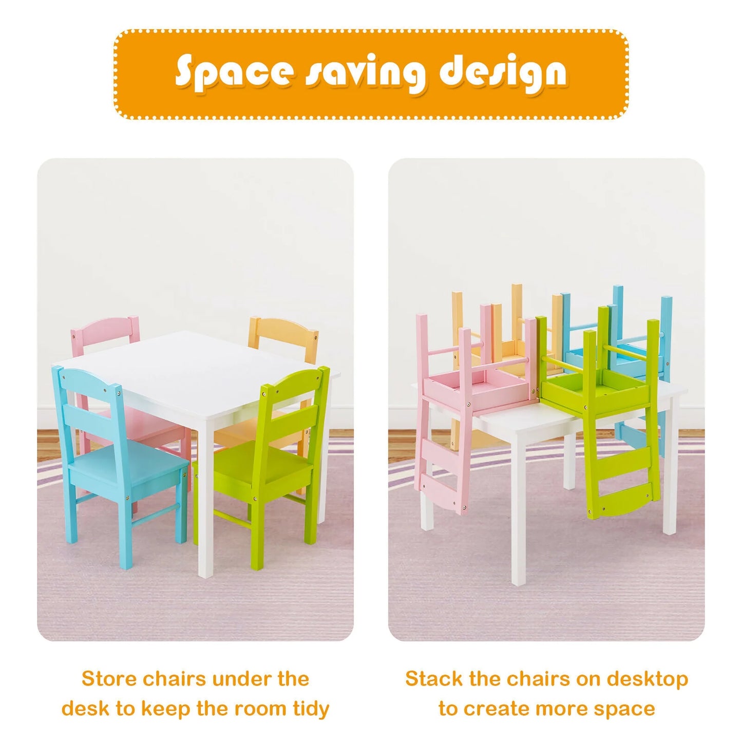 Costway 5-Piece Kids Wooden Table & Chair Set