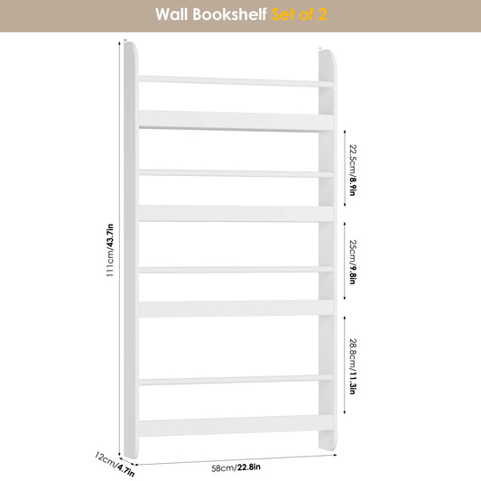 Homfa 4-Tier Wall-Mounted Kids Bookshelf (Set of 2)