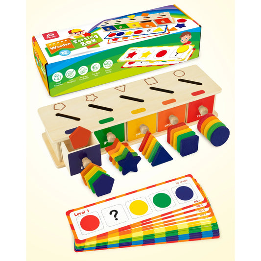 Coogam Montessori Wooden Color & Shape Sorting Box