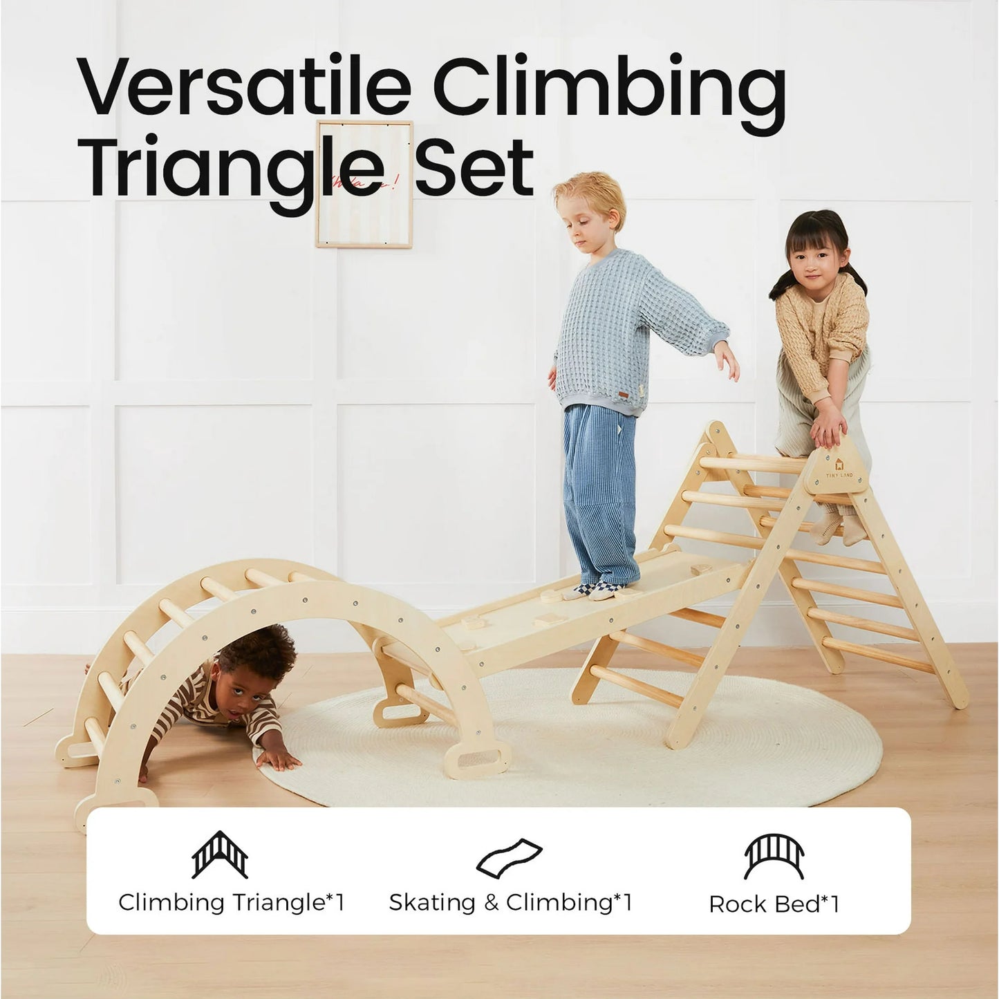 Tiny Land 7-in-1 Foldable Wooden Pikler Triangle Set