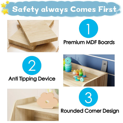 3-Tier Portable Wooden Toy Storage with Wheels