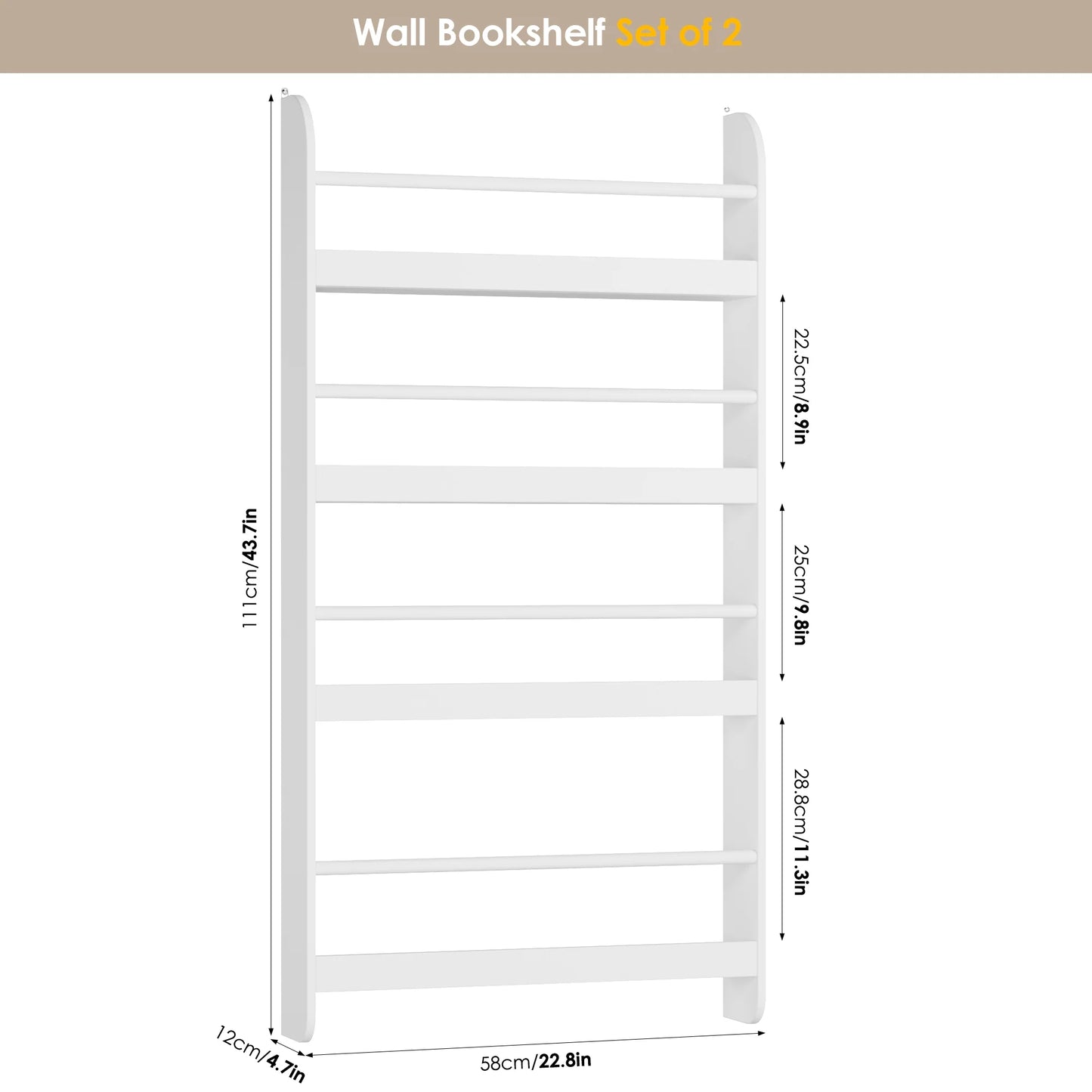 Homfa 4-Tier Wall-Mounted Kids Bookshelf (Set of 2)