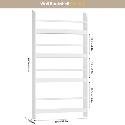 Homfa 4-Tier Wall-Mounted Kids Bookshelf (Set of 2)
