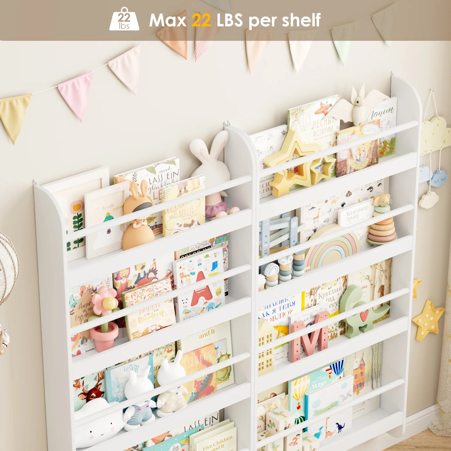 Homfa 4-Tier Wall-Mounted Kids Bookshelf (Set of 2)