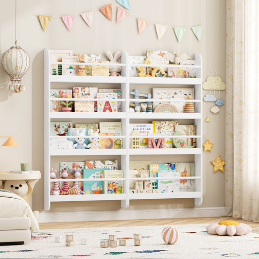 Homfa 4-Tier Wall-Mounted Kids Bookshelf (Set of 2)